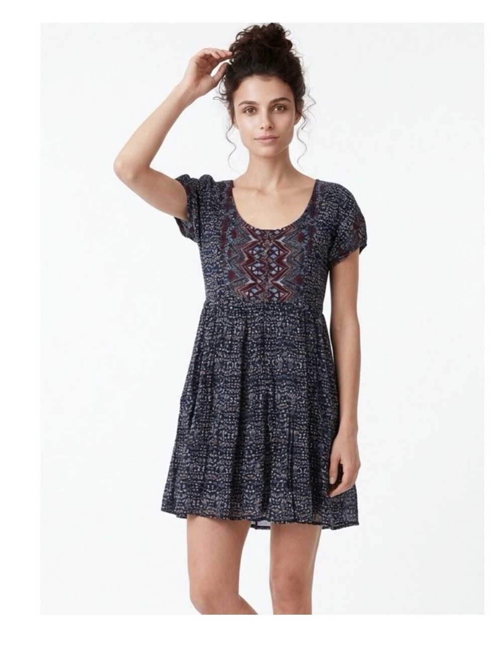 FREE PEOPLE Sz S Babydoll Dress Buttons Cutouts In Back Boho
